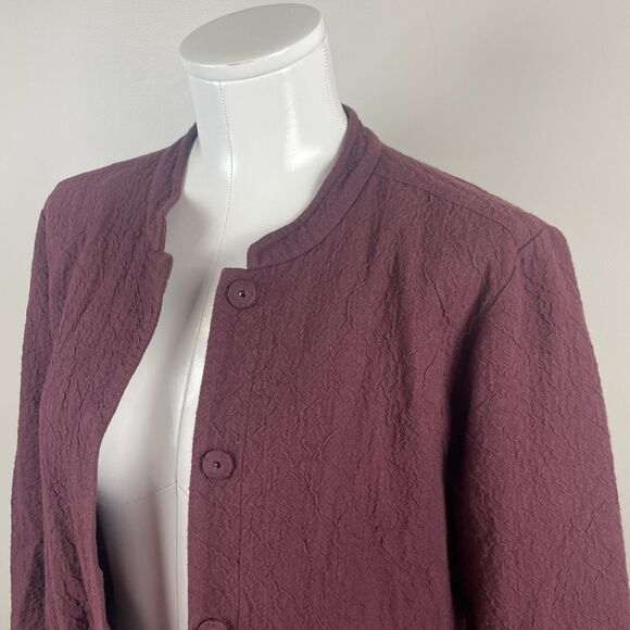Eileen Fisher  Burgandy Ripple Texture Snap Front Organic Cotton Jacket S - Picture 2 of 10